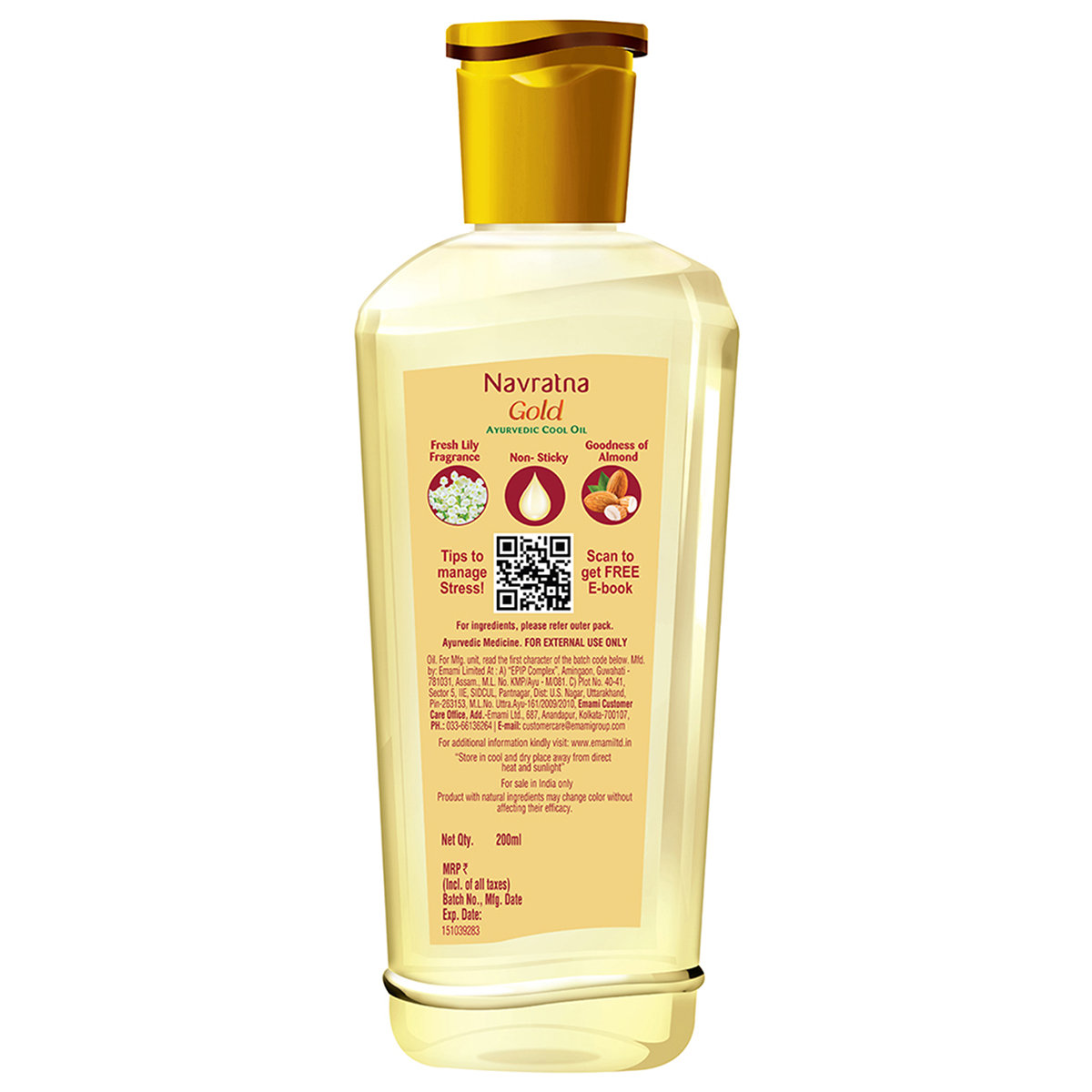 Navratna Gold Almond Cool Ayurvedic Oil, 200ml, Pack of 1 Navratna Gold Almond Cool Ayurvedic Oil, 200ml, Pack of 1