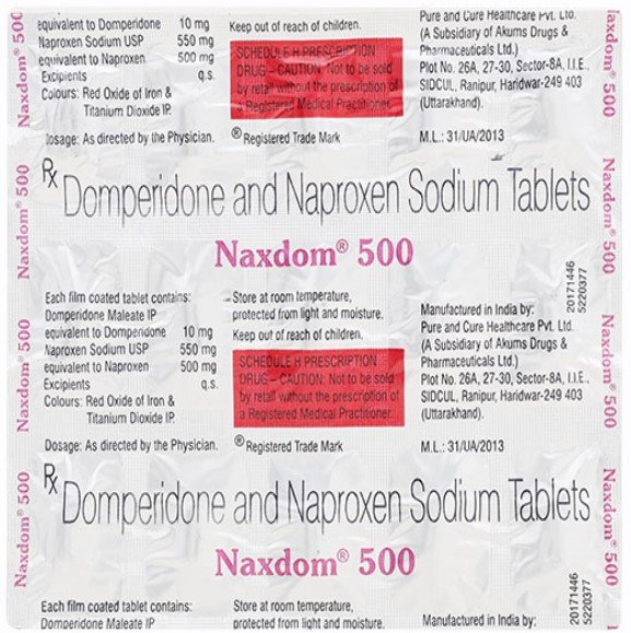 Naxdom 500 Tablet 15's, Pack of 15 TABLETS Naxdom 500 Tablet 15's, Pack of 15 TABLETS