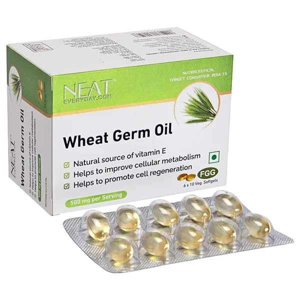 Neat Wheat Germ Oil Softgel Veg Capsules, 60 Count