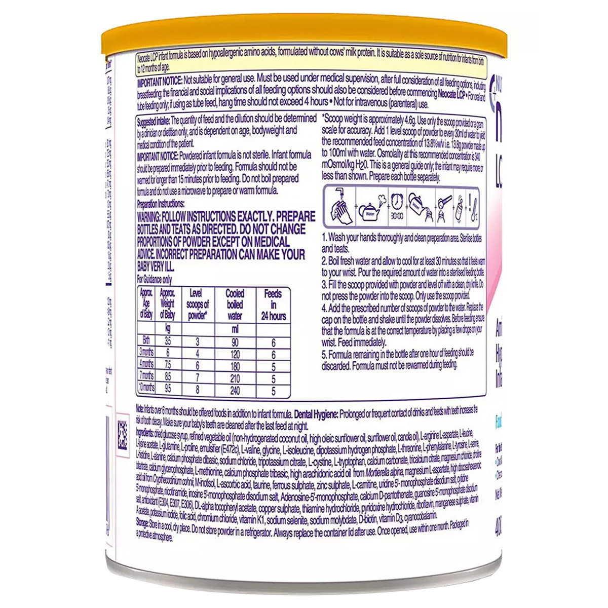 Nutrica Neocate LCP Infant Formula Powder for 0 to 12 Months Baby, 400 gm Tin, Pack of 1 Nutrica Neocate LCP Infant Formula Powder for 0 to 12 Months Baby, 400 gm Tin, Pack of 1