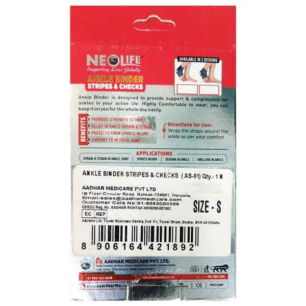 Aadhar Neolife Ankle Binder Stripes & Checks S AS-01