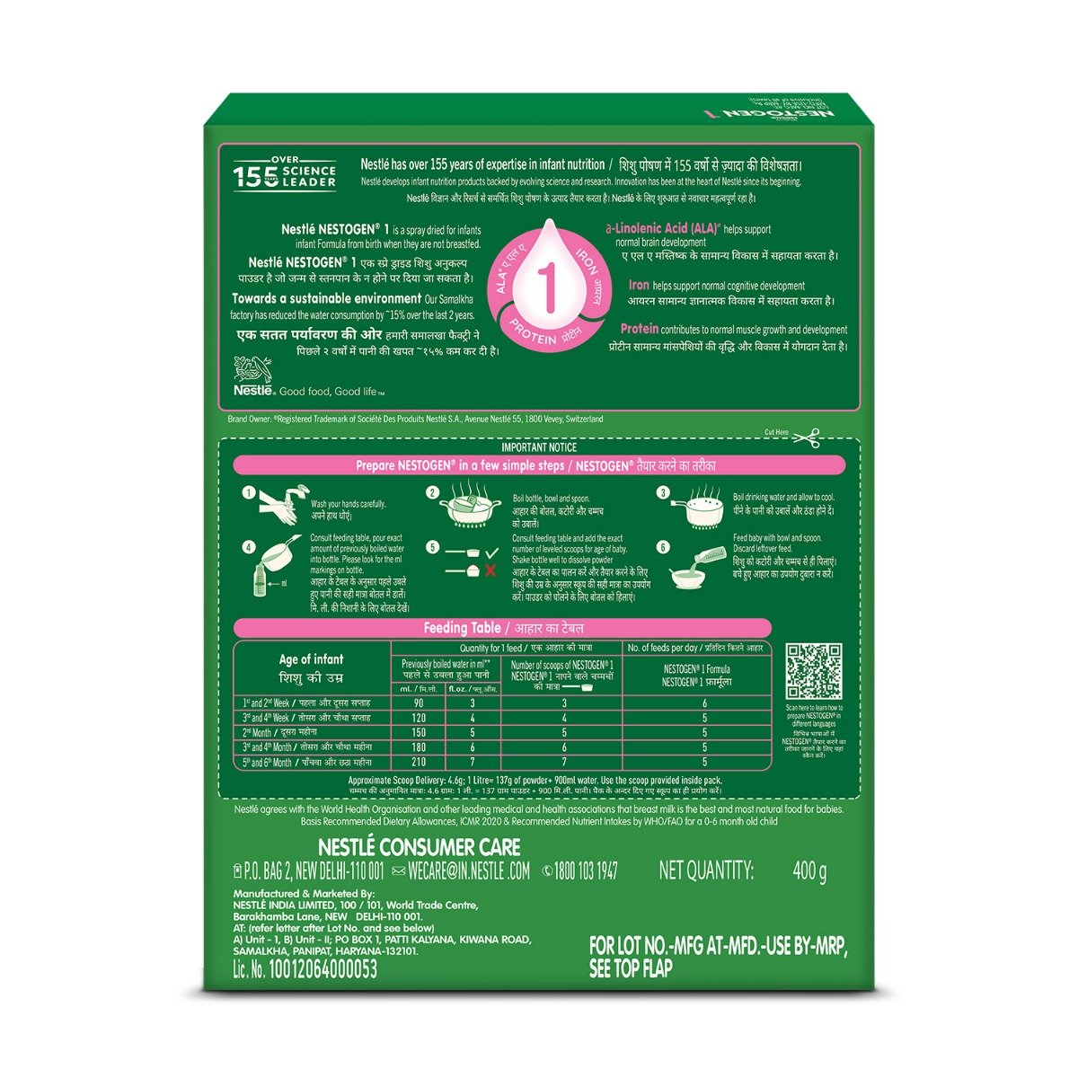 Nestogen 1 Infant Formula Up to 6 Months, Bag-in-Box Pack, 400 gm, Pack of 1 Nestogen 1 Infant Formula Up to 6 Months, Bag-in-Box Pack, 400 gm, Pack of 1