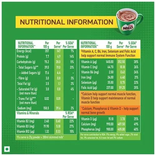 Nestle Milo Nutrition Drink Powder, 400 gm Refill Pack, Pack of 1 Nestle Milo Nutrition Drink Powder, 400 gm Refill Pack, Pack of 1