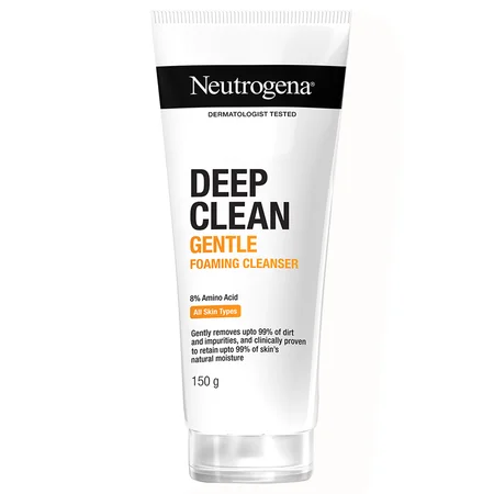 Neutrogena Deep Clean Gentle Foaming Cleanser 150 gm | With 7% Amino Micellar | Removes 99% Dirt | For Normal To Sensitive Skin