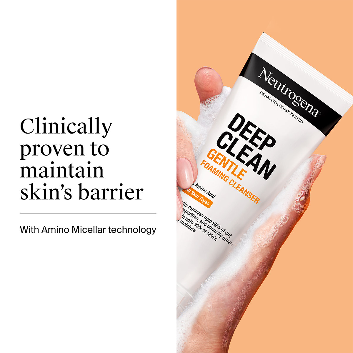 Neutrogena Deep Clean Gentle Foaming Cleanser 150 gm | With 7% Amino Micellar | Removes 99% Dirt | For Normal To Sensitive Skin, Pack of 1 Neutrogena Deep Clean Gentle Foaming Cleanser 150 gm | With 7% Amino Micellar | Removes 99% Dirt | For Normal To Sensitive Skin, Pack of 1