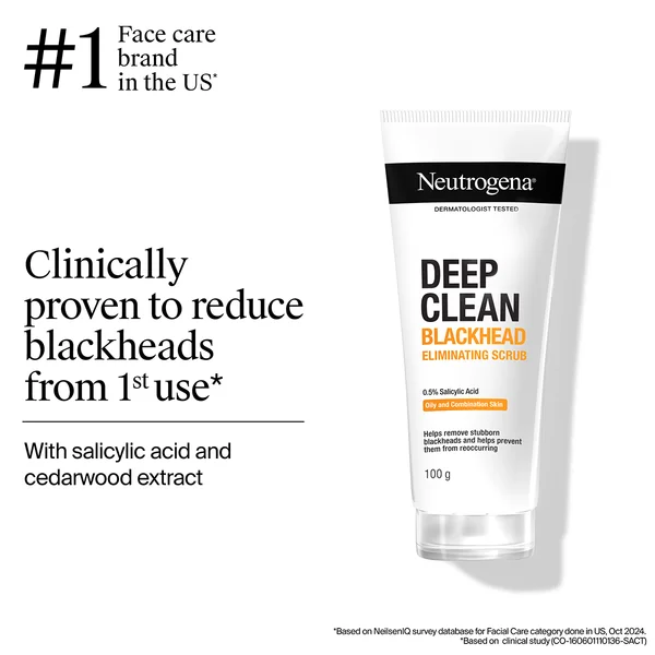 Neutrogena Deep Clean Blackhead Eliminating Daily Scrub 100 gm | Removes Blackheads | For Clear &amp; Healthy Skin, Pack of 1
