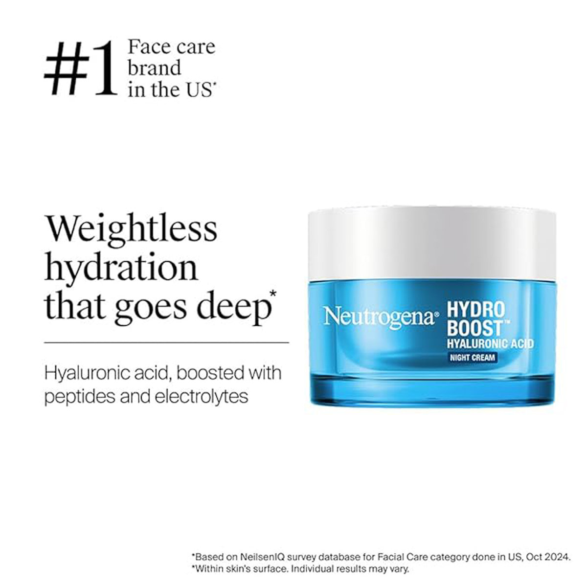 Neutrogena Hydro boost Hyaluronic Acid Night cream, 50 gm, Pack of 1 Neutrogena Hydro boost Hyaluronic Acid Night cream, 50 gm, Pack of 1
