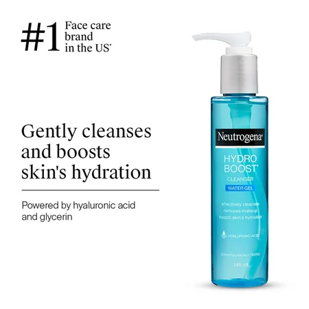 Neutrogena Hydro Boost Cleanser Water Gel 145 ml | Hyaluronic Acid | Boost Skin Hydration | Removes Makeup | Oil Free & lightweight | For Sensitive Skin