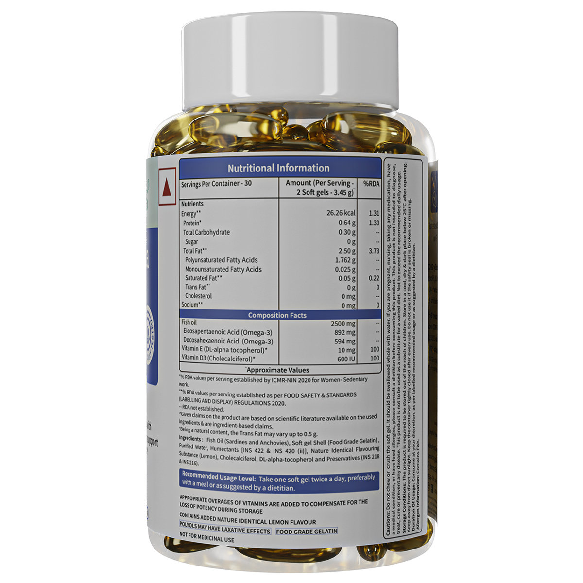 Neuherbs Deep Sea Omega 3 Fish Oil 2500mg (Triple Strength) With Vitamin D3 & E, 60 Softgels | EPA - 892mg, DHA - 594mg, Pack of 1 Neuherbs Deep Sea Omega 3 Fish Oil 2500mg (Triple Strength) With Vitamin D3 & E, 60 Softgels | EPA - 892mg, DHA - 594mg, Pack of 1