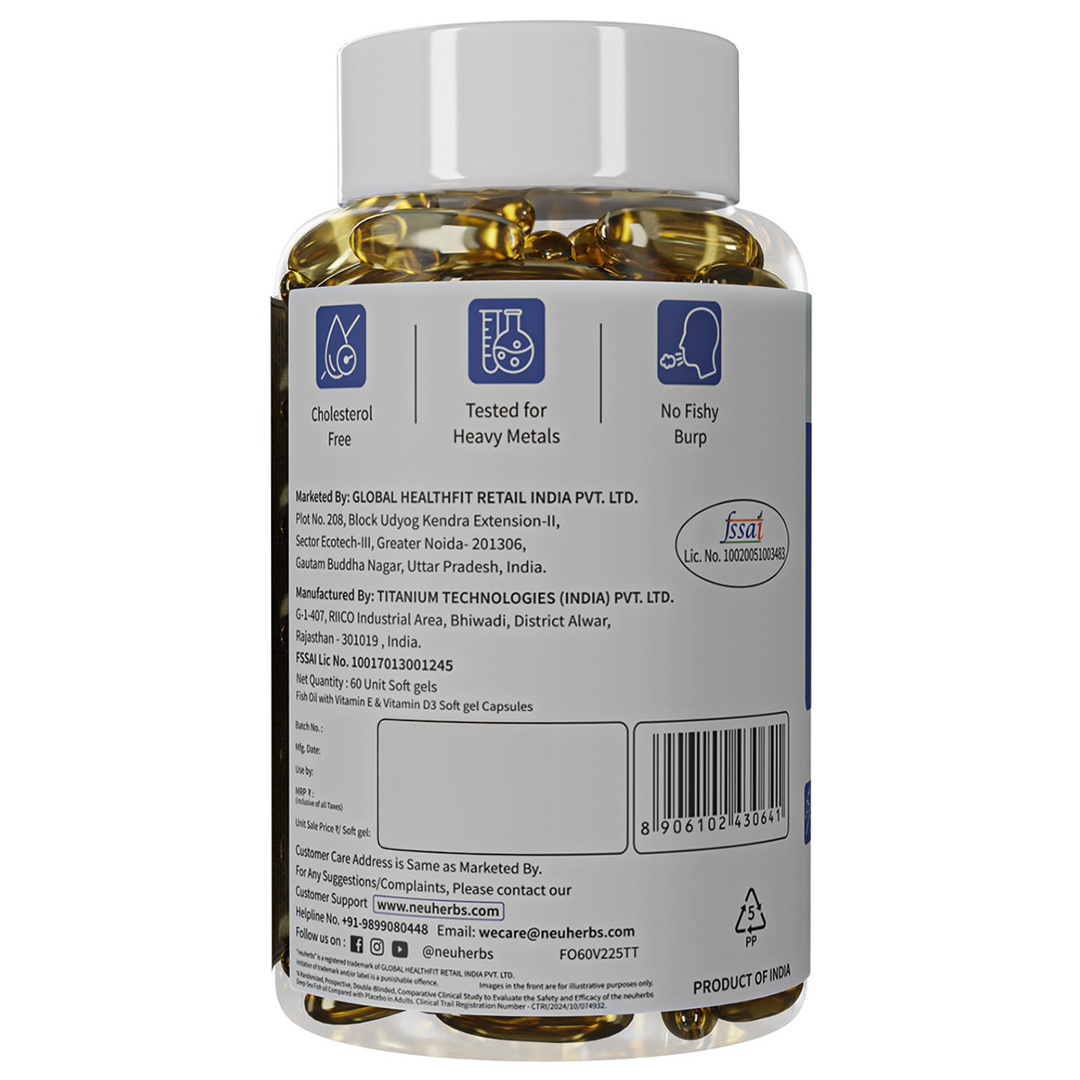 Neuherbs Deep Sea Omega 3 Fish Oil 2500mg (Triple Strength) With Vitamin D3 & E, 60 Softgels | EPA - 892mg, DHA - 594mg, Pack of 1 Neuherbs Deep Sea Omega 3 Fish Oil 2500mg (Triple Strength) With Vitamin D3 & E, 60 Softgels | EPA - 892mg, DHA - 594mg, Pack of 1