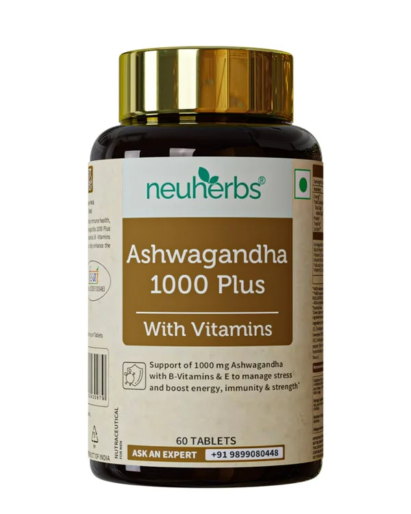 Neuherbs Ashwagandha 1000mg With B Vitamins, 60 Tablets | Boost Energy, Immunity &amp; Strength, Pack of 1