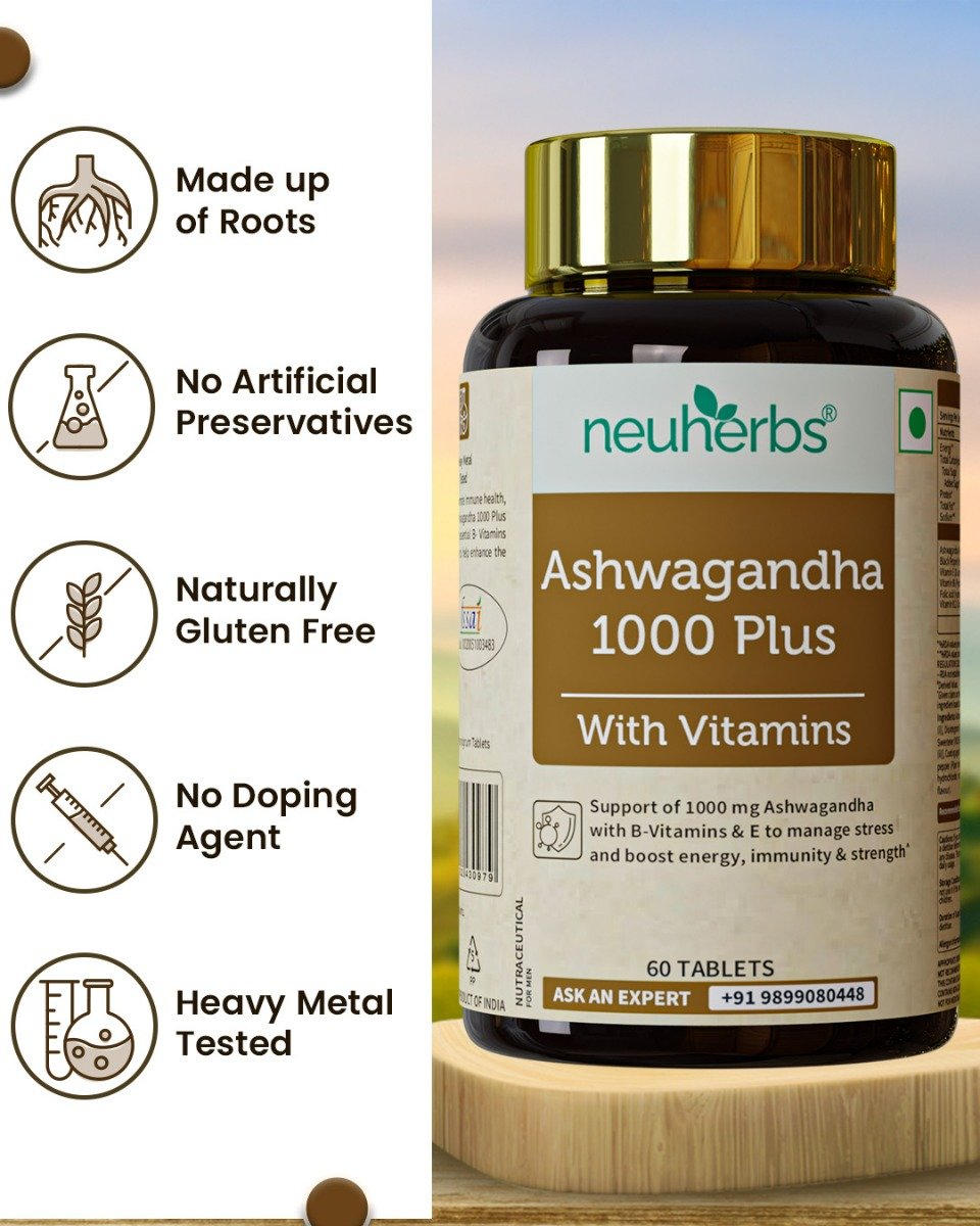 Neuherbs Ashwagandha 1000mg With B Vitamins, 60 Tablets | Boost Energy, Immunity & Strength, Pack of 1 Neuherbs Ashwagandha 1000mg With B Vitamins, 60 Tablets | Boost Energy, Immunity & Strength, Pack of 1