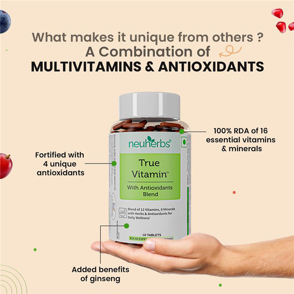 Neuherbs Multivitamin - True Vitamin With 12 Vitamins & 8 Minerals, 60 Tablets | Boost Energy, Stamina & Overall Health, Pack of 1 Neuherbs Multivitamin - True Vitamin With 12 Vitamins & 8 Minerals, 60 Tablets | Boost Energy, Stamina & Overall Health, Pack of 1
