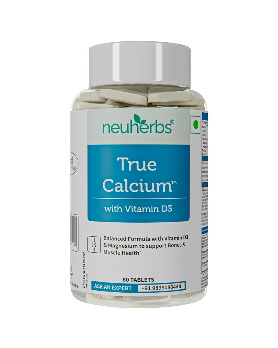 Neuherbs True Calcium Supplement 1000mg With Vitamin D3 & Magnesium, 60 Tablets | Support Bone, Joint & Muscle Health, Pack of 1 Neuherbs True Calcium Supplement 1000mg With Vitamin D3 & Magnesium, 60 Tablets | Support Bone, Joint & Muscle Health, Pack of 1