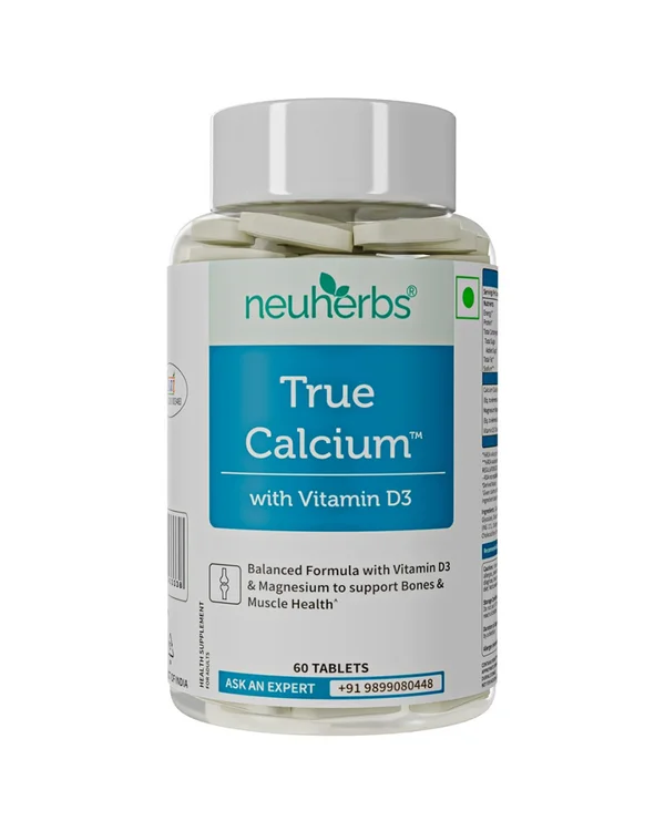 Neuherbs True Calcium Supplement 1000mg With Vitamin D3 &amp; Magnesium, 60 Tablets | Support Bone, Joint &amp; Muscle Health, Pack of 1