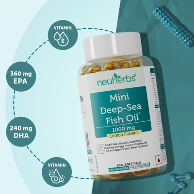 Neuherbs Mini Deep-Sea Fish Oil 1000mg, 60 Softgel, Pack of 1