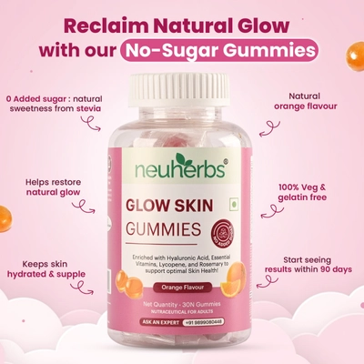 Neuherbs Glow Skin Orange Flavour for Women &amp; Men, 30 Gummies, Pack of 1