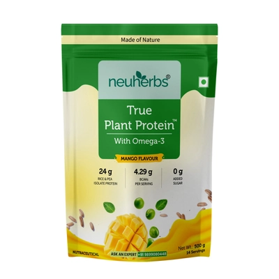 Neuherbs True Plant Protein Mango Flavour Powder with Omega 3, 500 gm, Pack of 1