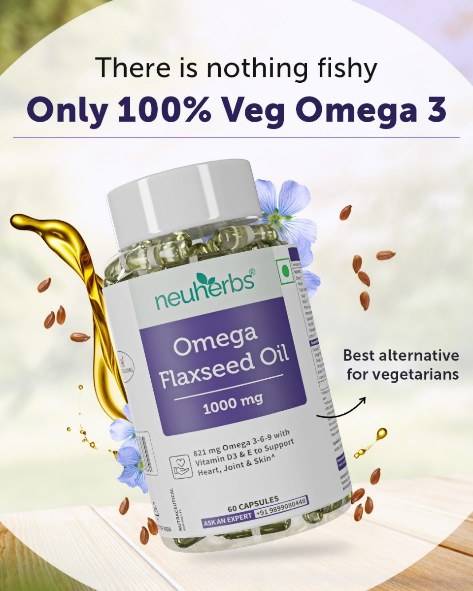 Neuherbs Flaxseed Oil Omega 3-6-9 1000mg With Vitamin D3 & E, 60 Capsules, Pack of 1 Neuherbs Flaxseed Oil Omega 3-6-9 1000mg With Vitamin D3 & E, 60 Capsules, Pack of 1