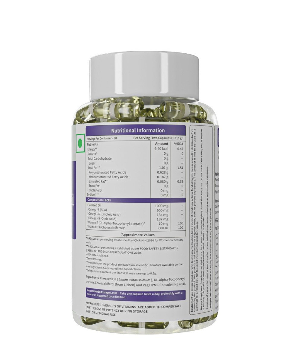 Neuherbs Flaxseed Oil Omega 3-6-9 1000mg With Vitamin D3 & E, 60 Capsules, Pack of 1 Neuherbs Flaxseed Oil Omega 3-6-9 1000mg With Vitamin D3 & E, 60 Capsules, Pack of 1