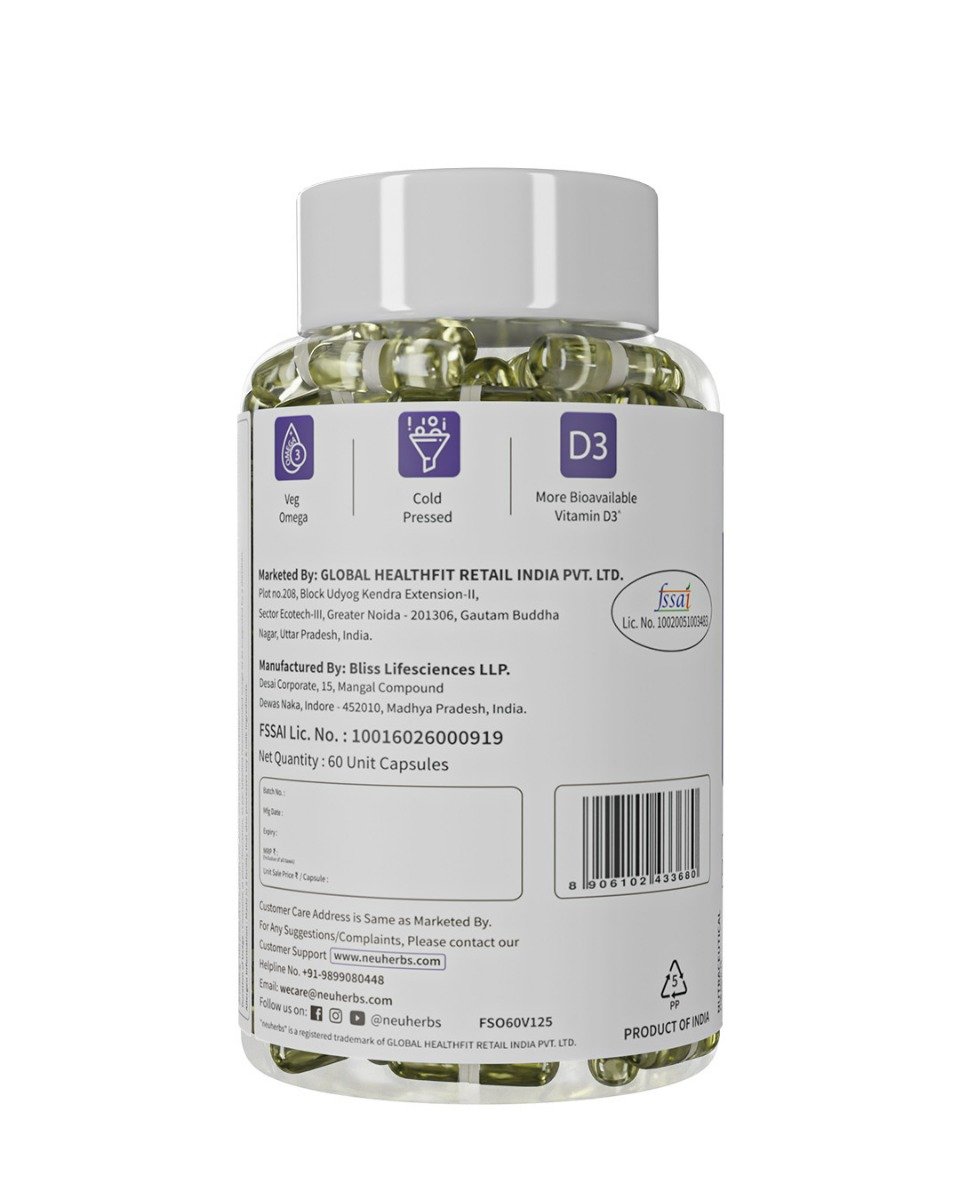 Neuherbs Flaxseed Oil Omega 3-6-9 1000mg With Vitamin D3 & E, 60 Capsules, Pack of 1 Neuherbs Flaxseed Oil Omega 3-6-9 1000mg With Vitamin D3 & E, 60 Capsules, Pack of 1