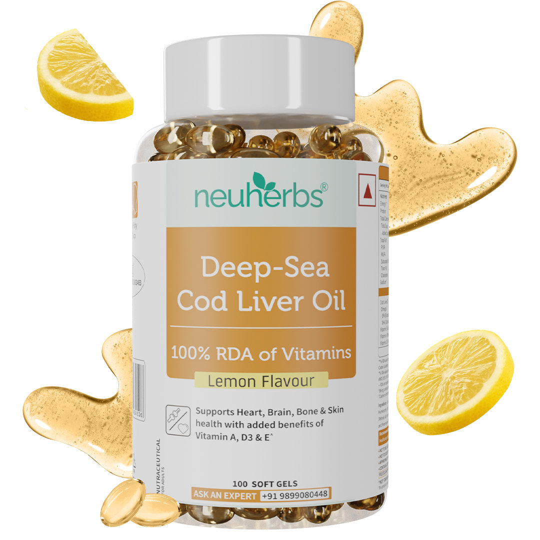Neuherbs Deep Sea Omega 3 Cod Liver Oil 600mg With Vitamin A, D3 & E, 100 Softgels, Pack of 1 Neuherbs Deep Sea Omega 3 Cod Liver Oil 600mg With Vitamin A, D3 & E, 100 Softgels, Pack of 1