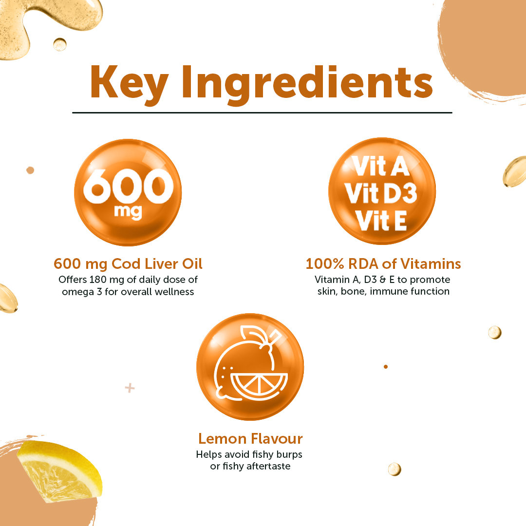 Neuherbs Deep Sea Omega 3 Cod Liver Oil 600mg With Vitamin A, D3 & E, 100 Softgels, Pack of 1 Neuherbs Deep Sea Omega 3 Cod Liver Oil 600mg With Vitamin A, D3 & E, 100 Softgels, Pack of 1