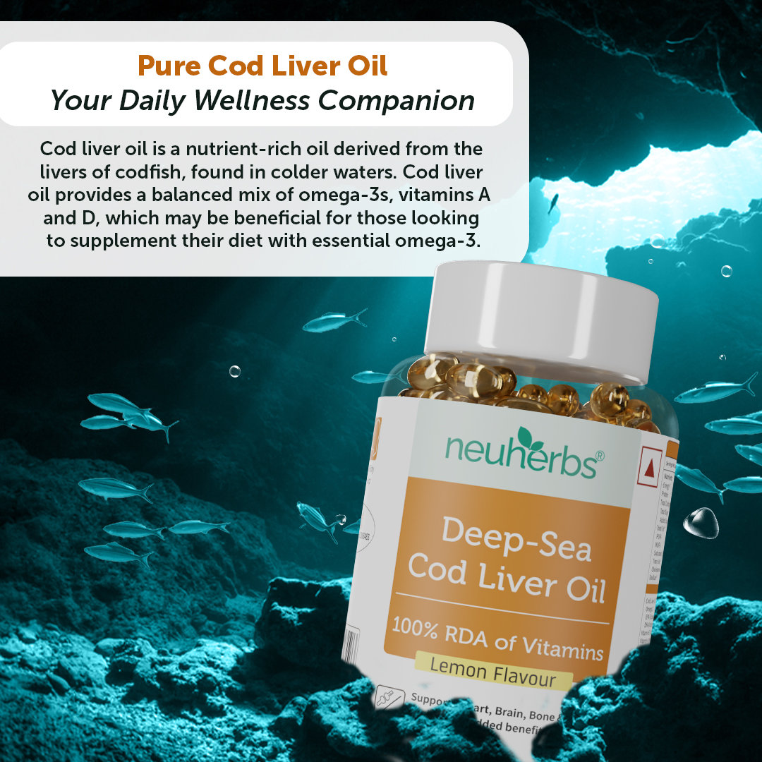 Neuherbs Deep Sea Omega 3 Cod Liver Oil 600mg With Vitamin A, D3 & E, 100 Softgels, Pack of 1 Neuherbs Deep Sea Omega 3 Cod Liver Oil 600mg With Vitamin A, D3 & E, 100 Softgels, Pack of 1