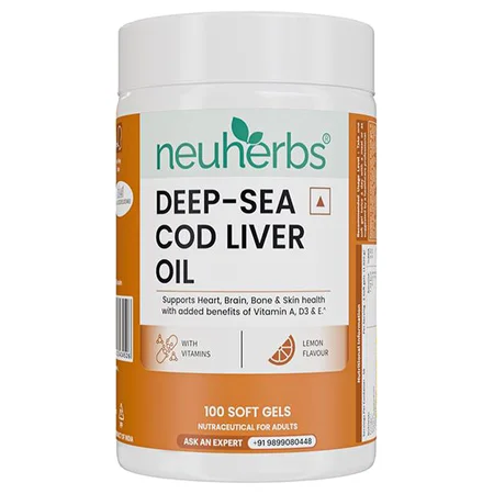 Neuherbs Deep Sea Omega 3 Cod Liver Oil 600mg With Vitamin A, D3 & E, 100 Softgels