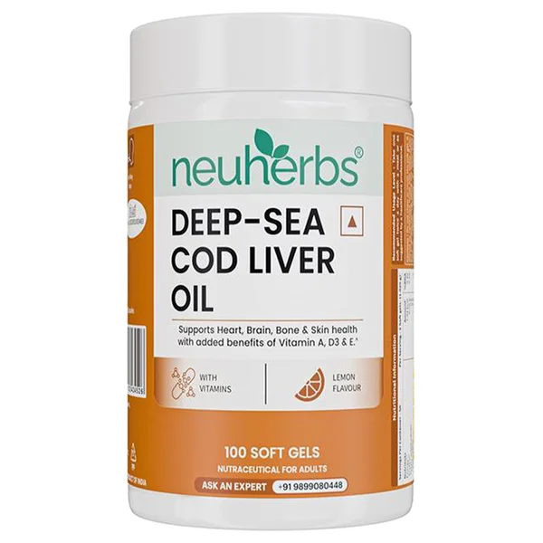 Neuherbs Deep Sea Omega 3 Cod Liver Oil 600mg With Vitamin A, D3 &amp; E, 100 Softgels, Pack of 1