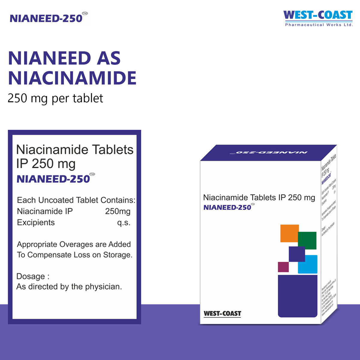 Westcoast Nianeed 250mg Niacinamide, 15 Tablets, Pack of 15 TABLETS Westcoast Nianeed 250mg Niacinamide, 15 Tablets, Pack of 15 TABLETS