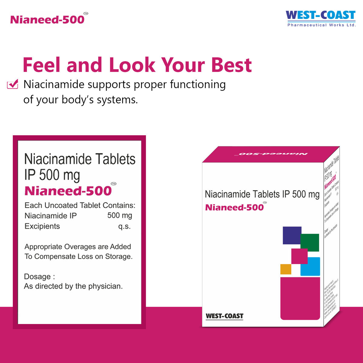 Westcoast Nianeed 500mg Niacinamide, 15 Tablets, Pack of 15 TABLETS Westcoast Nianeed 500mg Niacinamide, 15 Tablets, Pack of 15 TABLETS