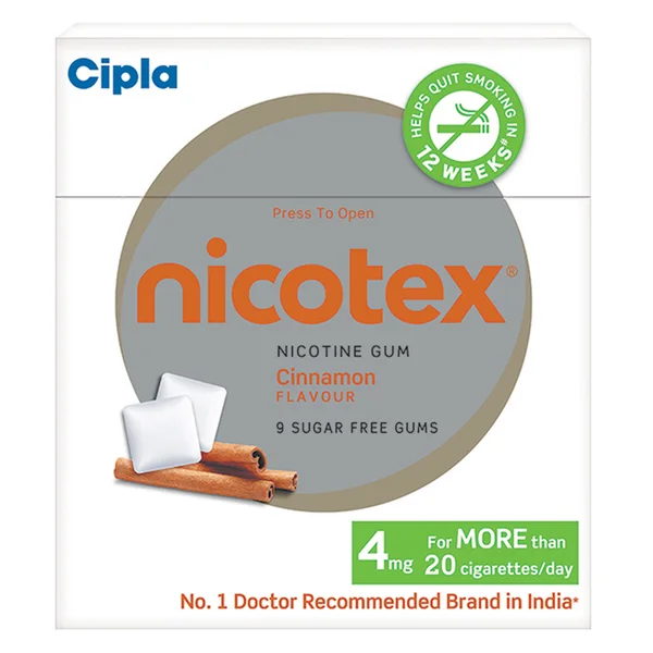 Nicotex 4mg Sugar Free Cinnamon Flavour Gums 9's, Pack of 1 Chewing Gum