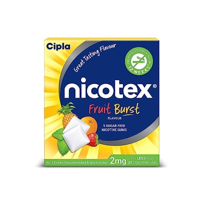 Nicotex 2 mg Sugar Free Fruit Burst Gums 9's, Pack of 1 Chewing Gum