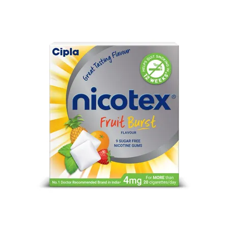 Nicotex 4mg Sugar Free Fruit Burst Flavour Gums, 9 Count