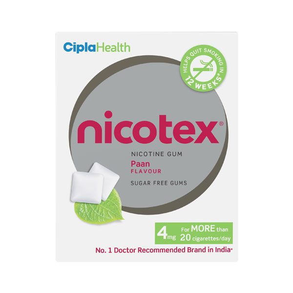 Nicotex 4 mg Sugar Free Paan Flavour Nicotine Gum, 12 Count Price, Uses