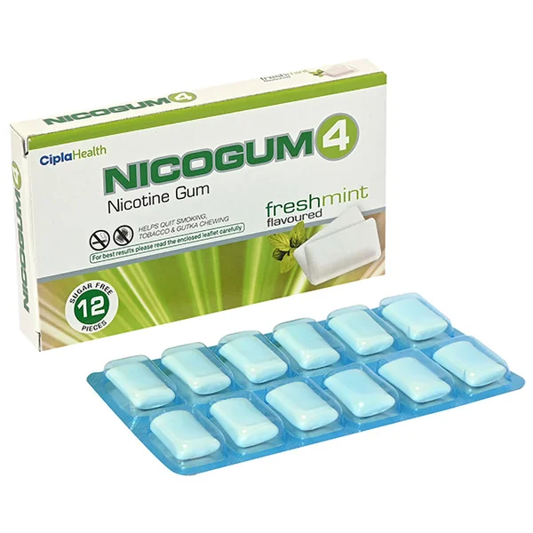 Nicogum 4mg Nicotine Gum Freshmint Flavour, 12 Chewing Gums, Pack of 1