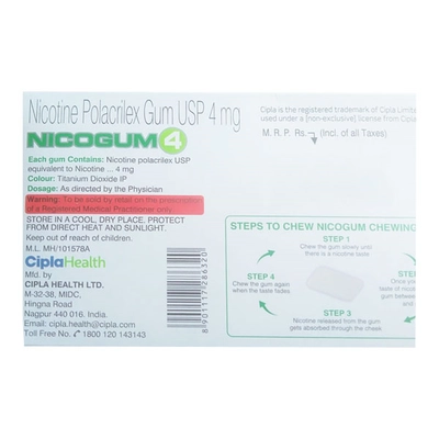 Nicogum 4 Nicotine Gum Freshmint Flavour, 12 Chewing Gums, Pack of 1