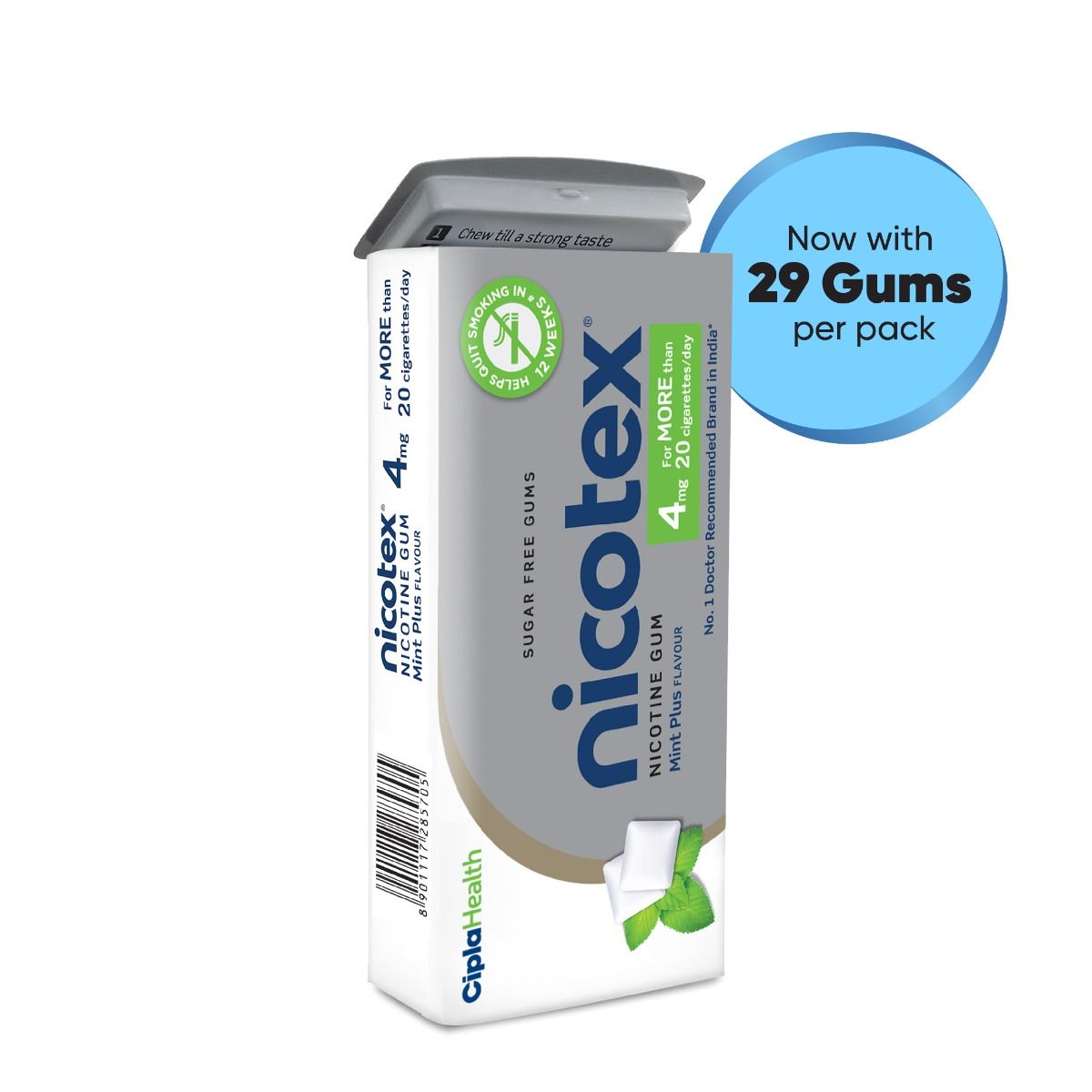 Buy Nicotex 4 mg Sugar Free Mint Plus Flavour Nicotine Gum, 29 Count Online