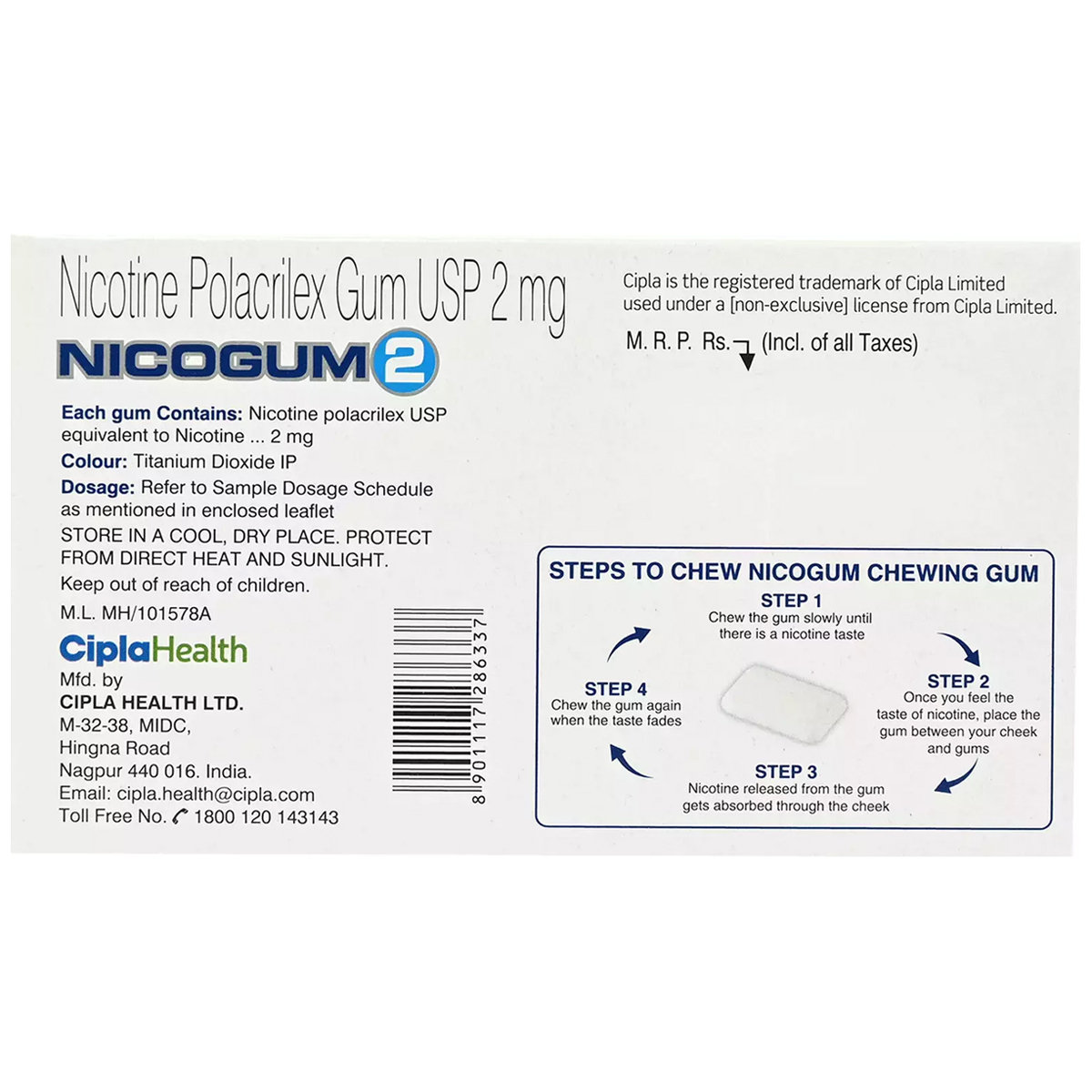 Nicogum 2 Nicotine Gum Freshmint Flavour, 12 Chewing Gums, Pack of 1 Nicogum 2 Nicotine Gum Freshmint Flavour, 12 Chewing Gums, Pack of 1