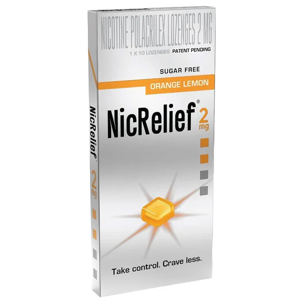 NicRelief Nicotine Polacrilex 2MG Sugar Free Orange Lemon Flavor, 10 Lozenges