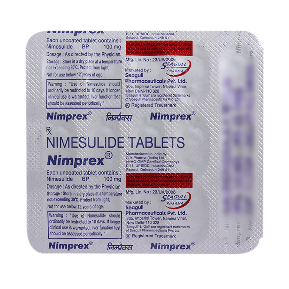 Nimprex 100 Mg Tablet 15's, Pack of 15 TABLETS Nimprex 100 Mg Tablet 15's, Pack of 15 TABLETS