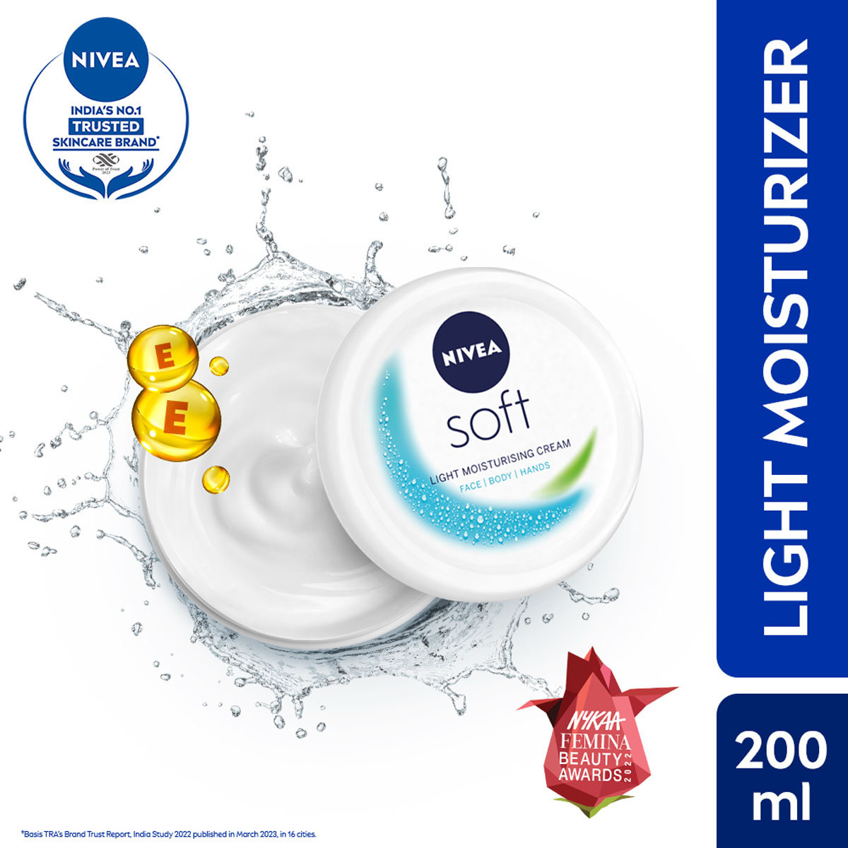 Nivea Soft Light Moisturiser Cream 200 ml | Enriched With Vitamin E & Jojoba Oil | Non Greasy | Moisturises Skin | Makes Skin Soft & Supple | All Purposes Cream | For Face, Body & Hands | For All Skin Type, Pack of 1 Nivea Soft Light Moisturiser Cream 200 ml | Enriched With Vitamin E & Jojoba Oil | Non Greasy | Moisturises Skin | Makes Skin Soft & Supple | All Purposes Cream | For Face, Body & Hands | For All Skin Type, Pack of 1