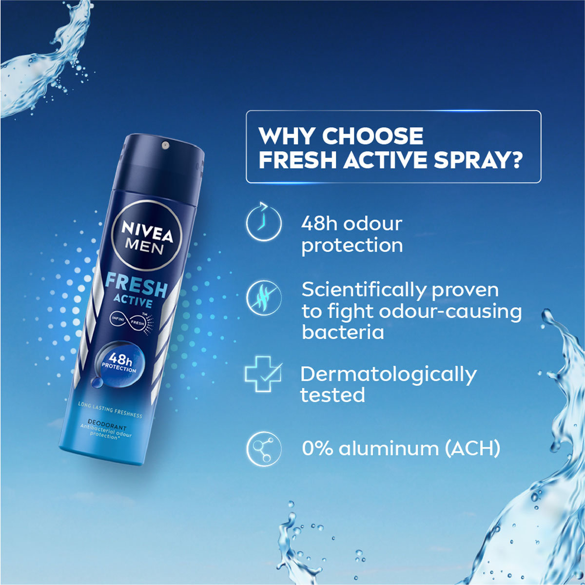 Nivea Men Fresh Active Deodorant Spray, 150 ml, Pack of 1 Nivea Men Fresh Active Deodorant Spray, 150 ml, Pack of 1