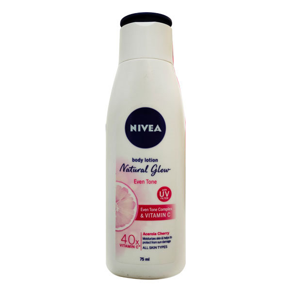 Nivea Natural Glow Even Tone Moisturising Body Lotion 75 ml | With Camu Camu & Acerola Cherry | 40 X Vitamin C | Moisturises Skin | With Uv Filters For UV Protection | For All Skin Types, Pack of 1 Nivea Natural Glow Even Tone Moisturising Body Lotion 75 ml | With Camu Camu & Acerola Cherry | 40 X Vitamin C | Moisturises Skin | With Uv Filters For UV Protection | For All Skin Types, Pack of 1