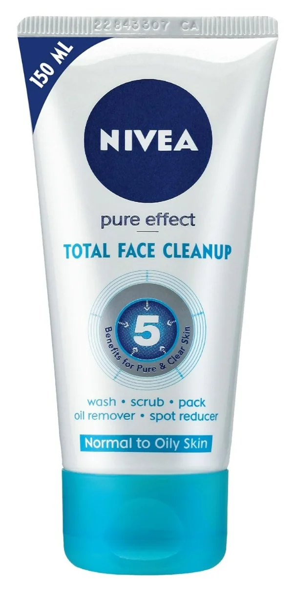 Nivea Pure Effect Total Face Cleanup Face Wash for Normal to Oily Skin, 150 ml, Pack of 1