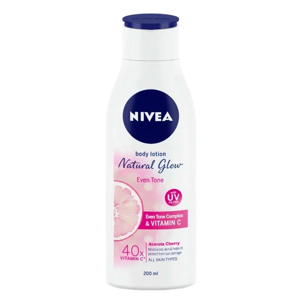 Nivea Natural Glow Even Tone Moisturising Body Lotion 200 ml | With Camu Camu &amp; Acerola Cherry | 40 X Vitamin C | Moisturises Skin | With Uv Filters For UV Protection | For All Skin Types, Pack of 1