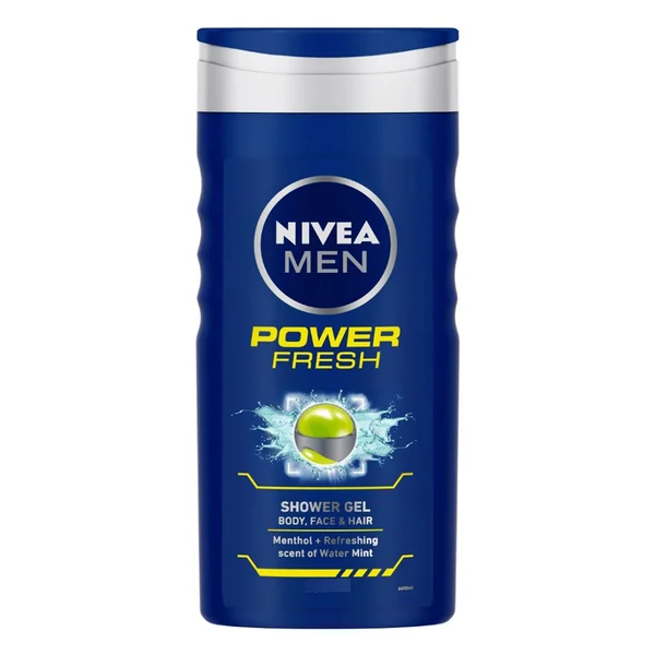 Nivea Men Power Refresh Shower Gel 200 ml | Menthol With Refrshing Fragrance Of Water Mint | Shower Gel For Face, Body &amp; Hair |, Pack of 1