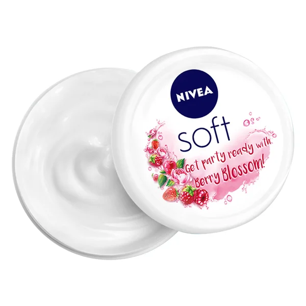 Nivea Soft Berry Blossom Cream 100 ml | Vitamin E, Jojoba Oil With Berry Blossom Scent | Instant Hydration | For Soft, Supple Skin | Face, Hands, Body All Purpose Cream | All Season Cream | Non Greasy | For All Skin Type, Pack of 1