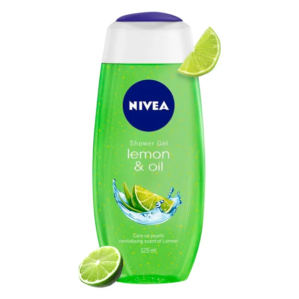 Nivea Lemon &amp; Oil Shower Gel 125 ml | Care Oil Pearls With Lemon Fragrance | Long Lasting Moisturization | Gentle Body Cleanser, Pack of 1